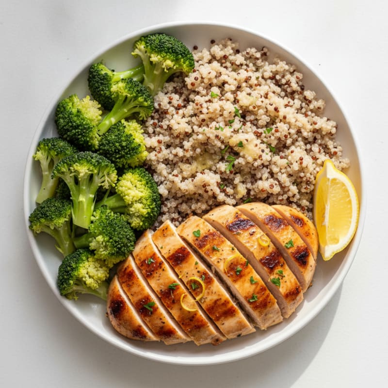 Grilled Chicken Breast with Quinoa and Steamed Broccoli