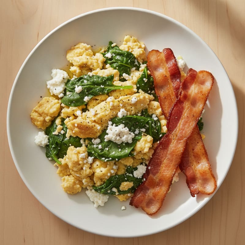 Cottage Cheese Scramble with Spinach and Turkey Bacon