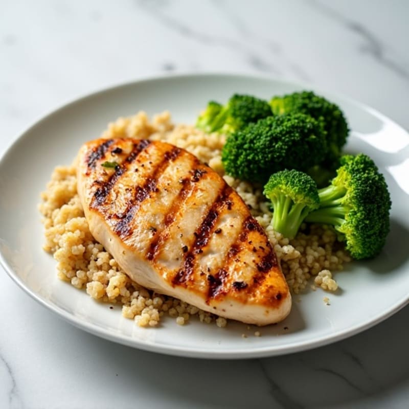 Grilled Chicken Breast with Quinoa and Steamed Broccoli