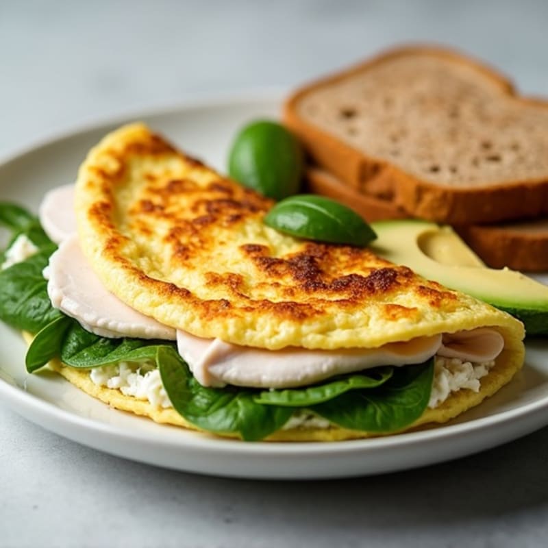 Egg White Spinach Omelette with Cottage Cheese and Sliced Turkey