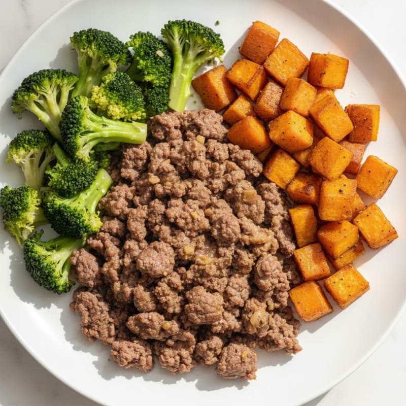Lean Ground Beef with Roasted Sweet Potatoes