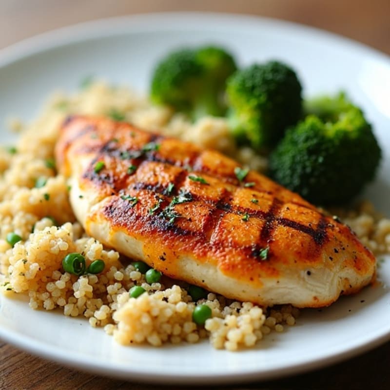 Grilled Chicken Breast with Quinoa and Roasted Broccoli