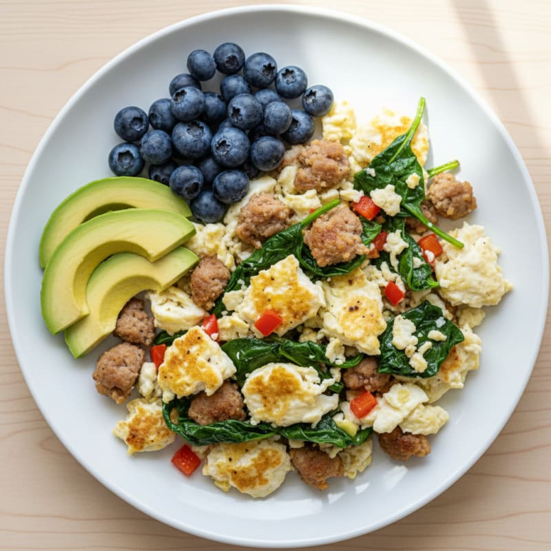 Egg White Spinach Scramble with Turkey Sausage