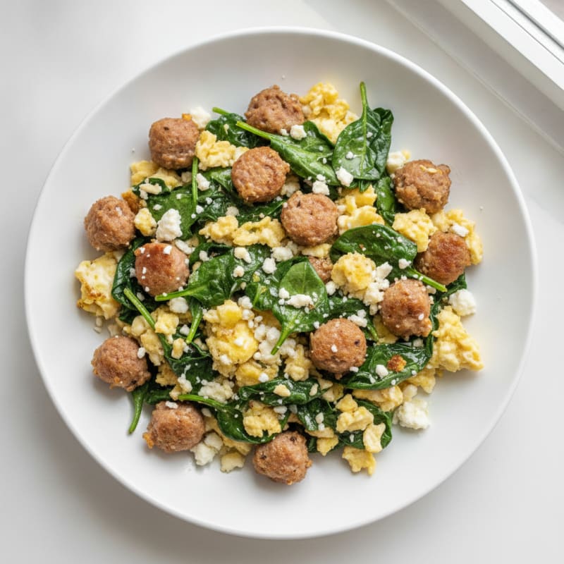Egg White and Turkey Sausage Scramble with Spinach and Feta