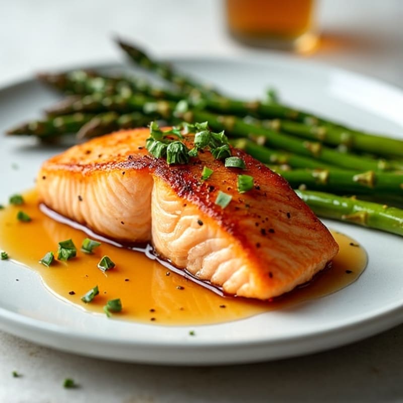 Flaky Apple Cider Glazed Salmon with Crispy Roasted Asparagus