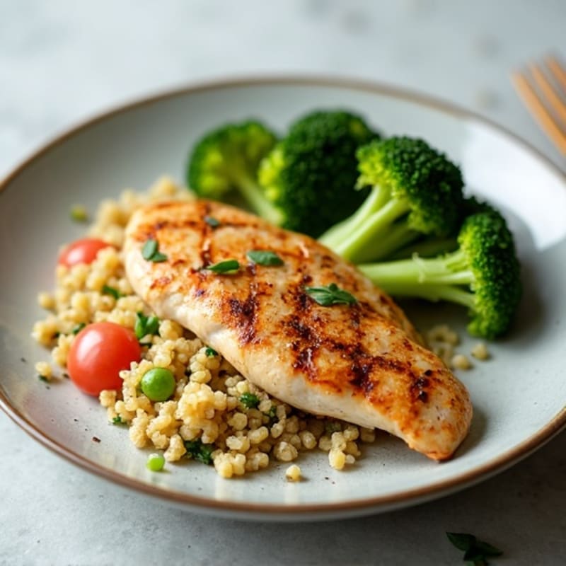 Grilled Chicken Breast with Quinoa and Roasted Broccoli
