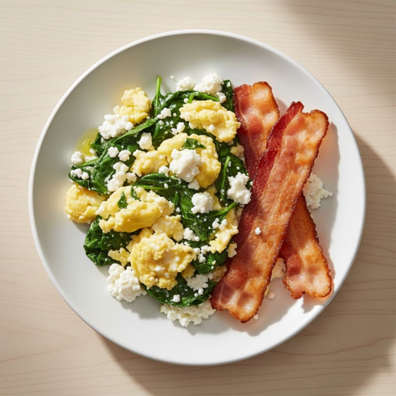 Cottage Cheese Scramble with Spinach and Turkey Bacon