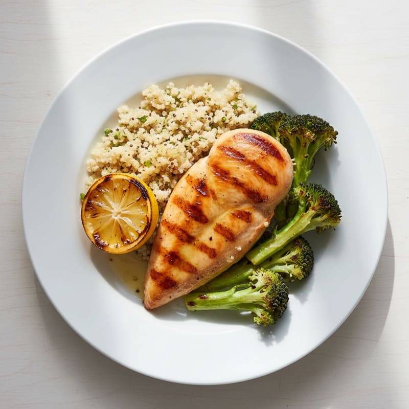 Grilled Chicken Breast with Quinoa and Roasted Broccoli