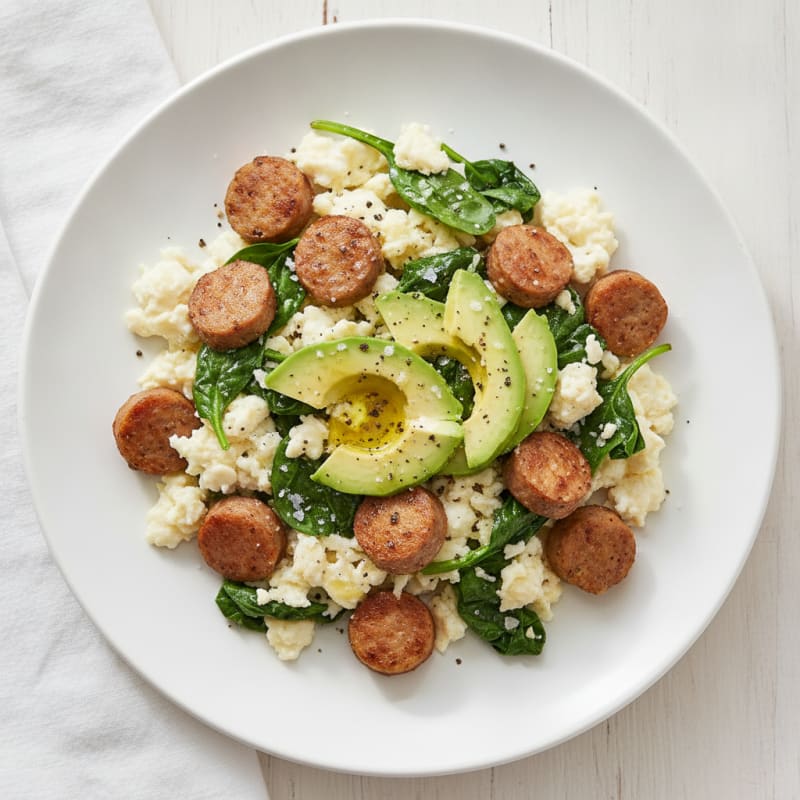 Egg White and Spinach Scramble with Turkey Sausage