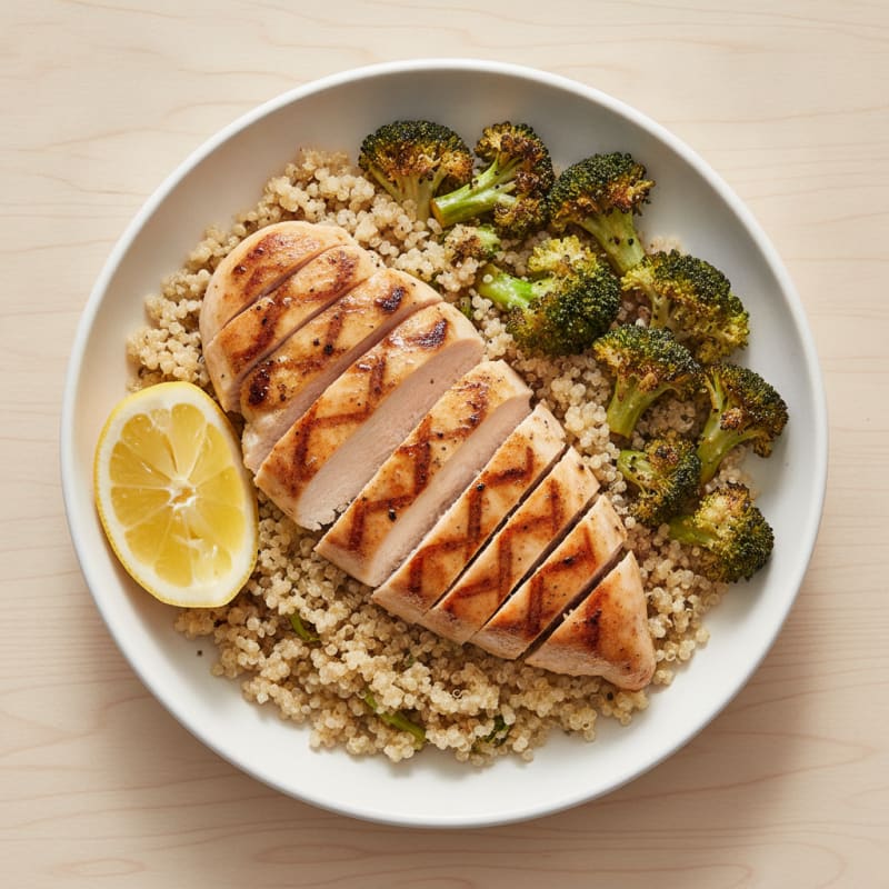 Grilled Chicken and Quinoa Bowl with Roasted Broccoli