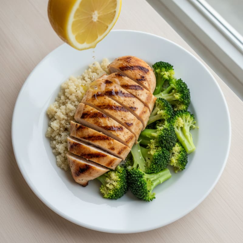Grilled Chicken Breast with Quinoa and Steamed Broccoli