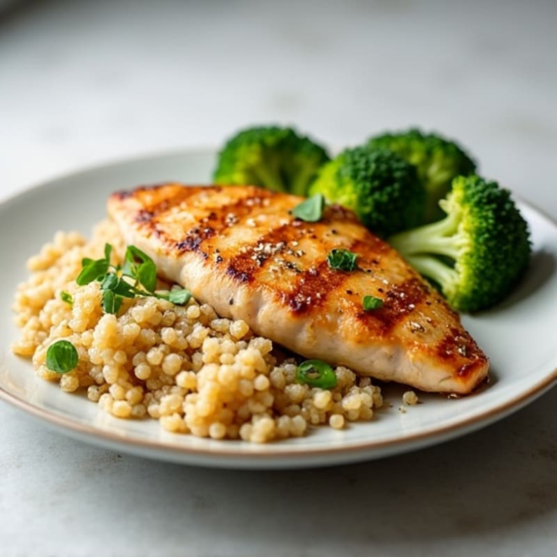Grilled Chicken Breast with Quinoa and Steamed Broccoli
