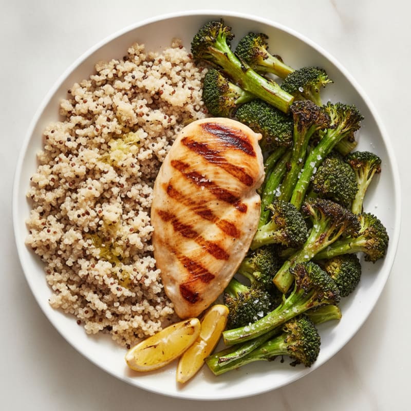 Grilled Chicken Breast with Roasted Broccoli and Quinoa