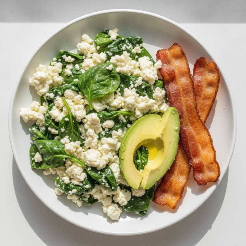 Cottage Cheese Scramble with Spinach and Turkey Bacon