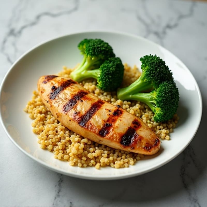 Grilled Chicken Breast with Steamed Broccoli and Quinoa