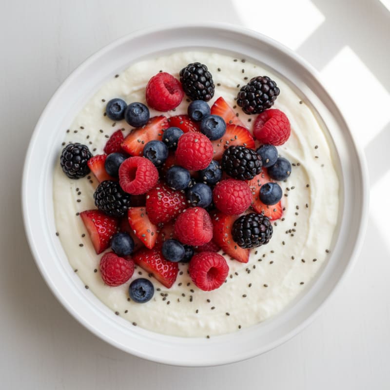 Greek Yogurt Protein Pudding with Mixed Berries