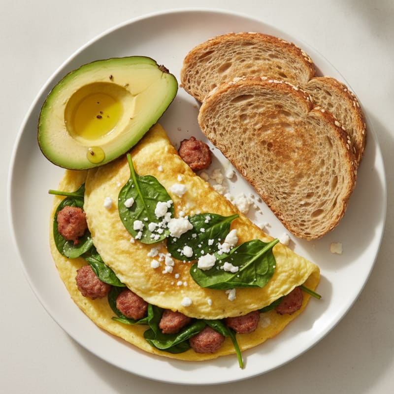 Egg White Spinach Omelet with Turkey Sausage