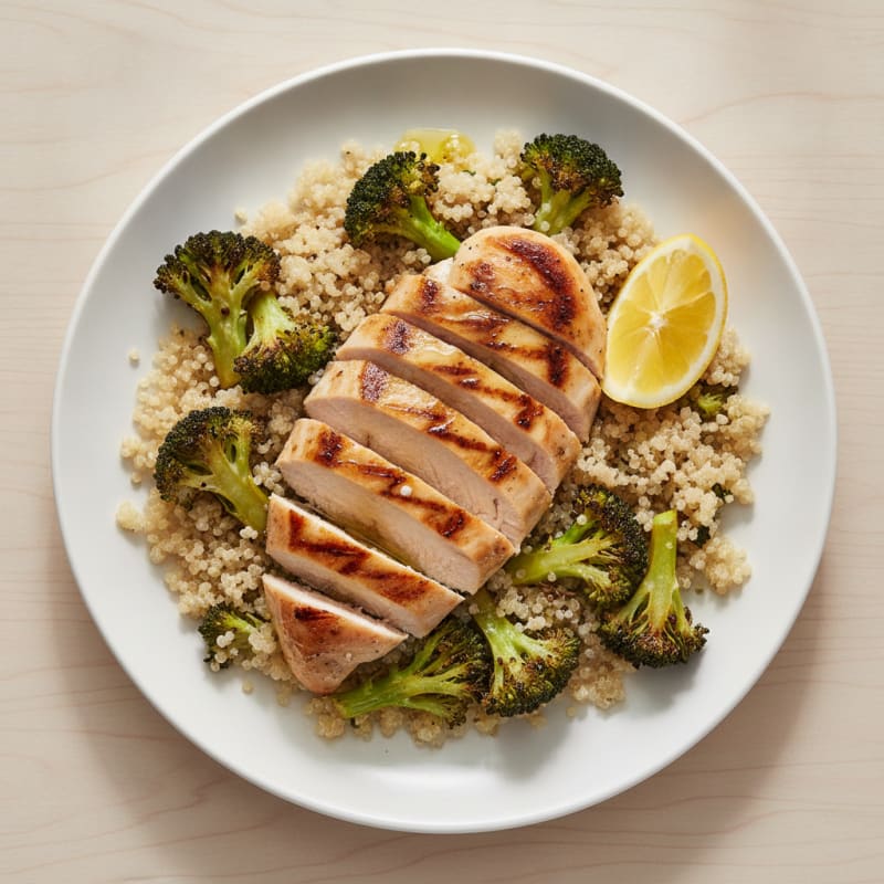 Grilled Chicken Breast with Roasted Broccoli and Quinoa