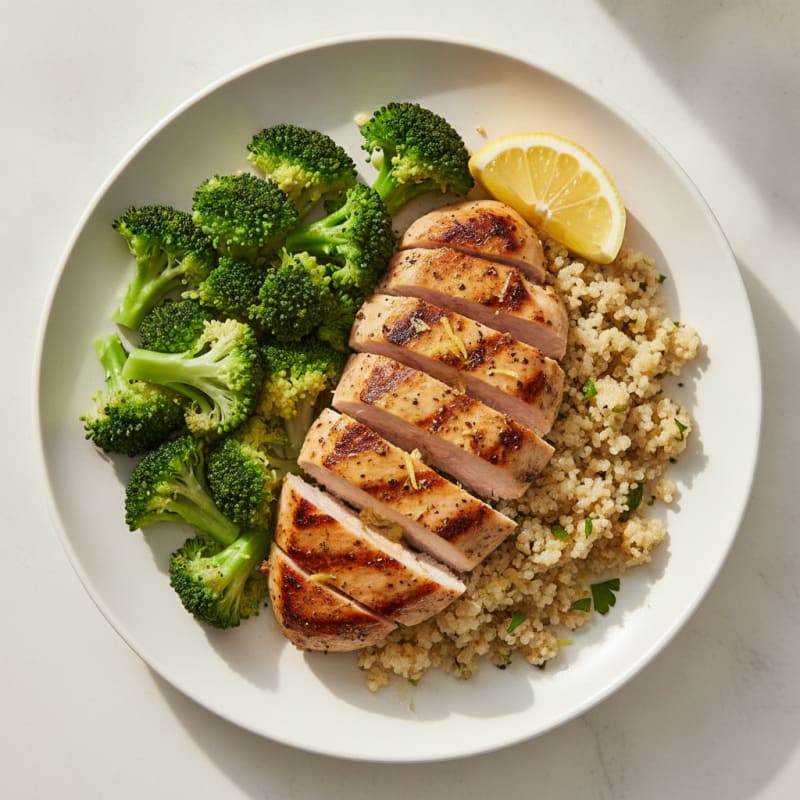 Grilled Turkey Breast with Quinoa and Steamed Broccoli