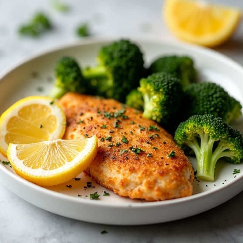 Crispy Lemon Pepper Chicken Breast with Roasted Broccoli