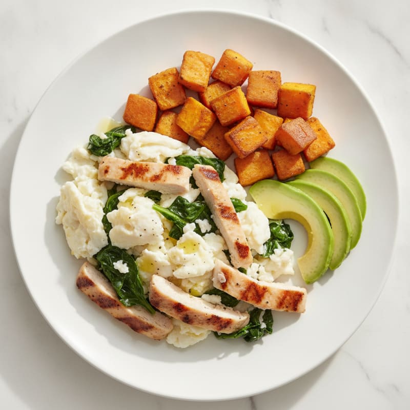 Scrambled Egg Whites with Grilled Chicken and Spinach