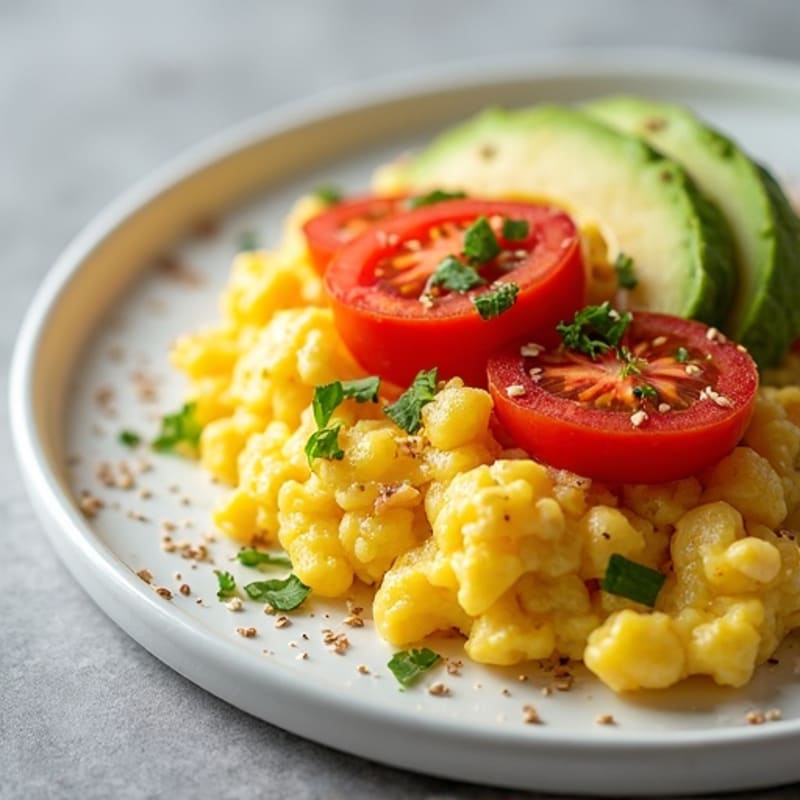 Egg White Scramble with Fresh Tomato, Creamy Avocado, and Flaxseed