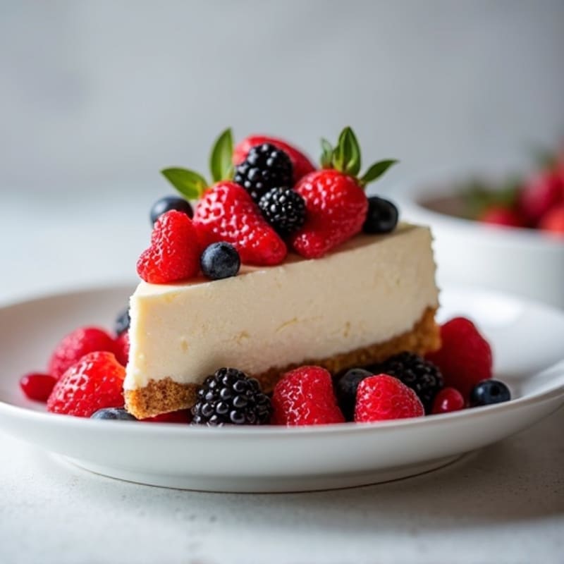 Greek Yogurt Protein Cheesecake with Mixed Berries