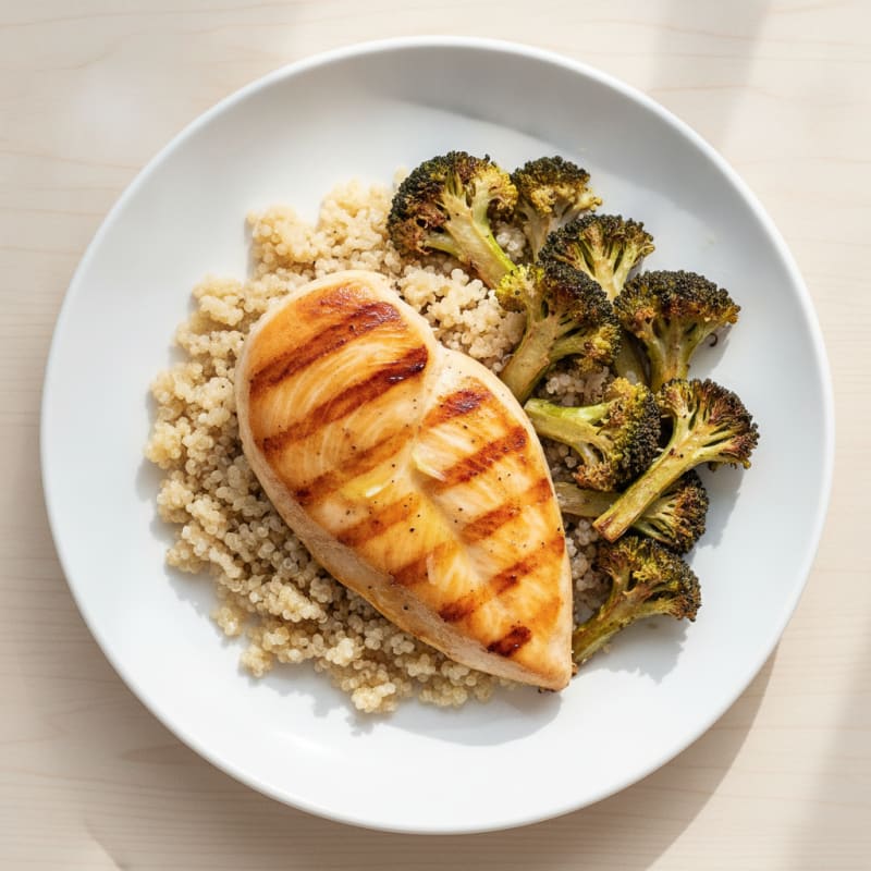 Grilled Chicken Breast with Quinoa and Roasted Broccoli