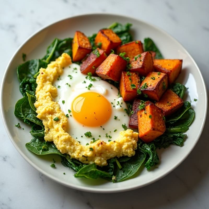 High-Protein Scramble with Fresh Herbs and Roasted Sweet Potatoes