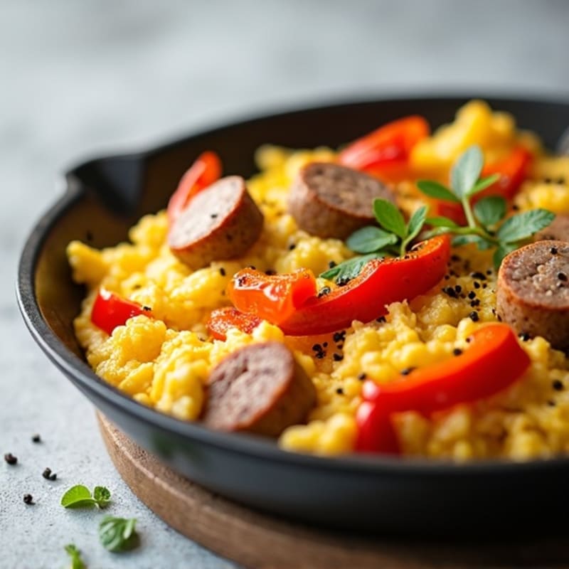 Savory Egg and Chicken Sausage Scramble with Roasted Bell Peppers