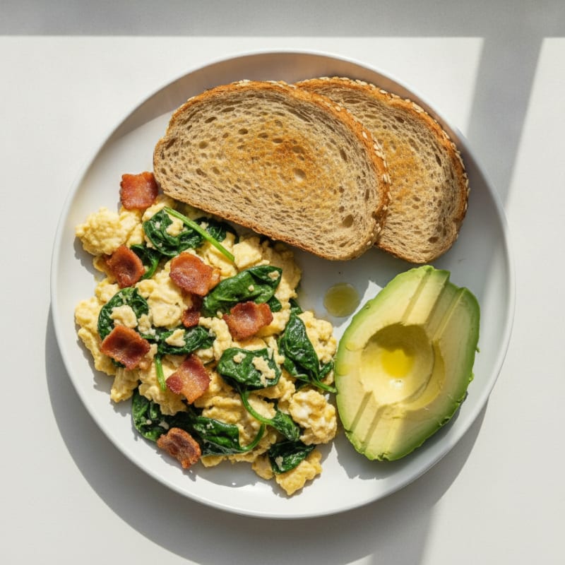 Crispy Turkey Bacon and Spinach Egg White Scramble
