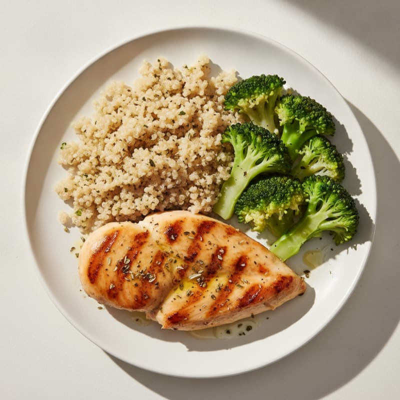 Grilled Chicken Breast with Quinoa and Steamed Broccoli