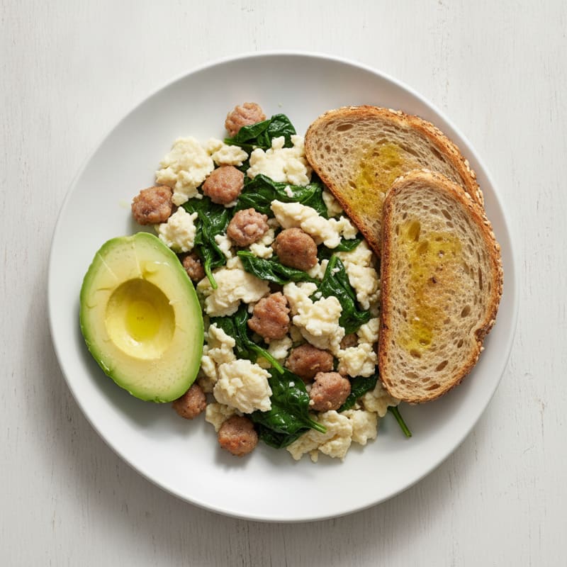 Egg White and Turkey Sausage Scramble with Spinach