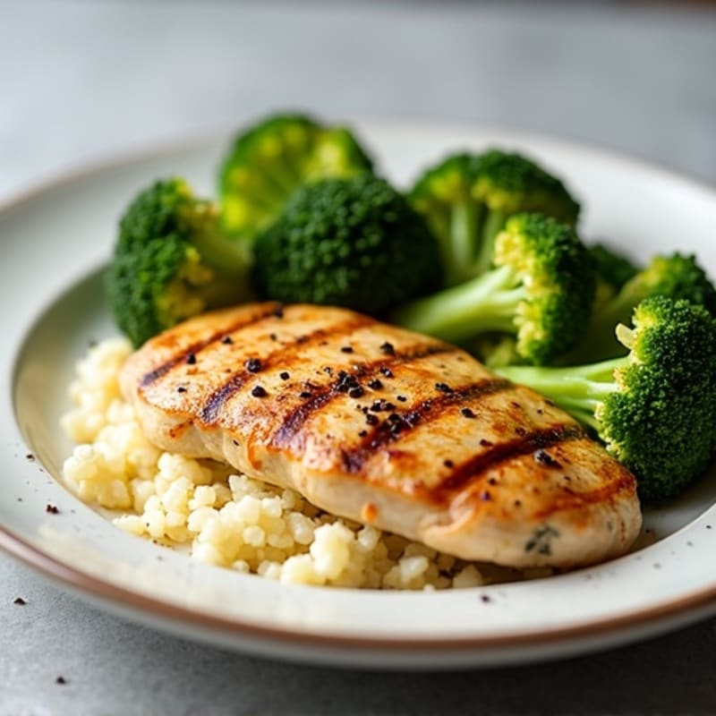 Grilled Chicken Breast with Roasted Broccoli and Cauliflower Rice