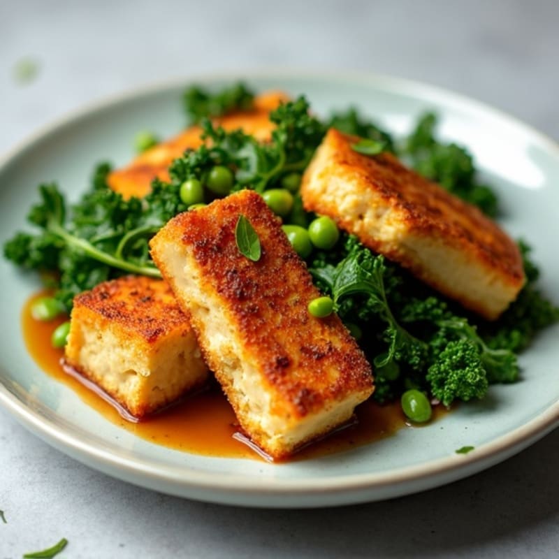 Crispy Peanut Tofu with Sautéed Greens