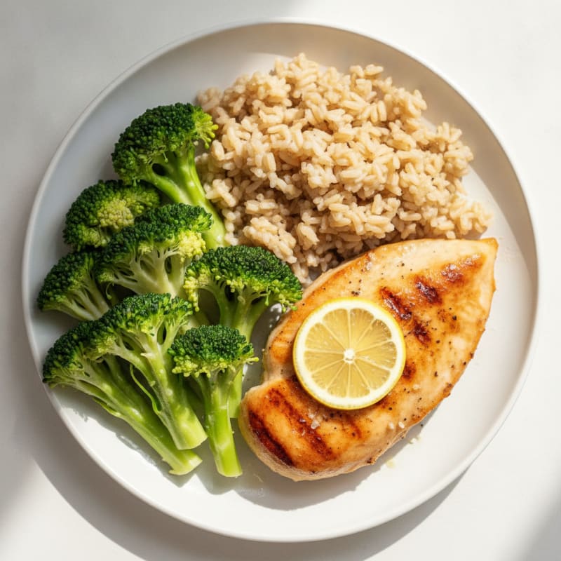 Seared Chicken Breast with Brown Rice and Steamed Broccoli