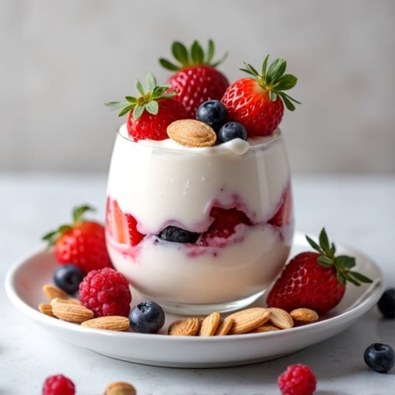 Greek Yogurt Protein Parfait with Mixed Berries and Almonds