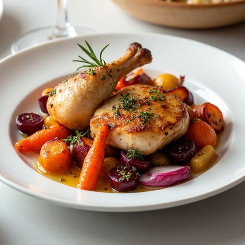 Roasted Chicken with Crispy Root Vegetable Medley