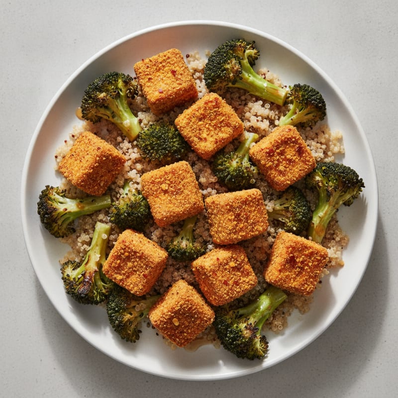Crispy Spiced Tofu with Roasted Broccoli and Quinoa