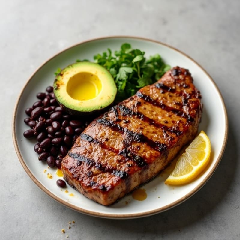 Citrus-Garlic Grilled Steak with Black Beans and Fresh Avocado