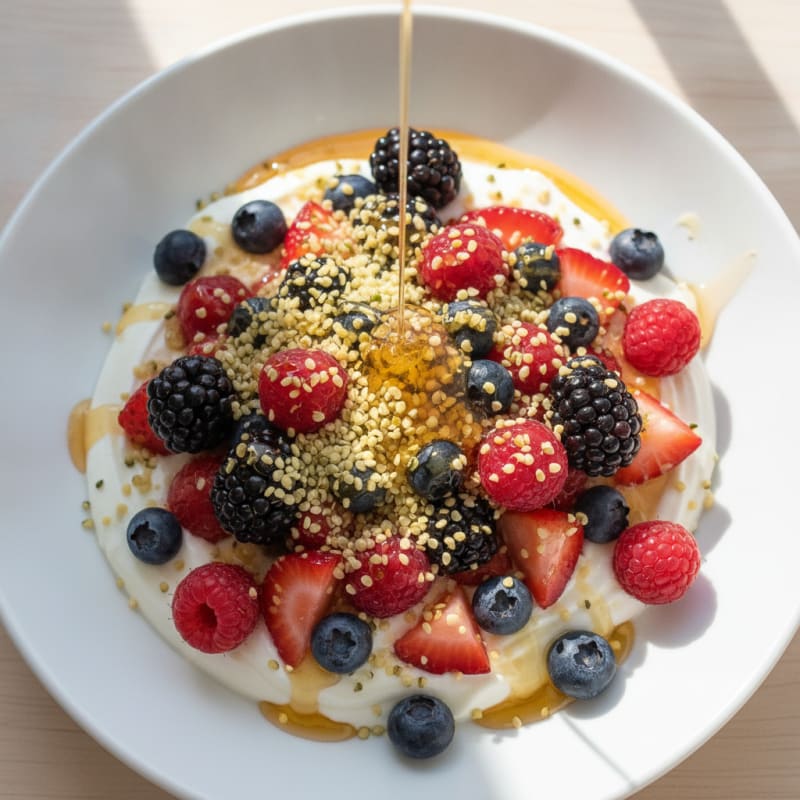 Silky Greek Yogurt Bowl with Hemp Seeds and Mixed Berries