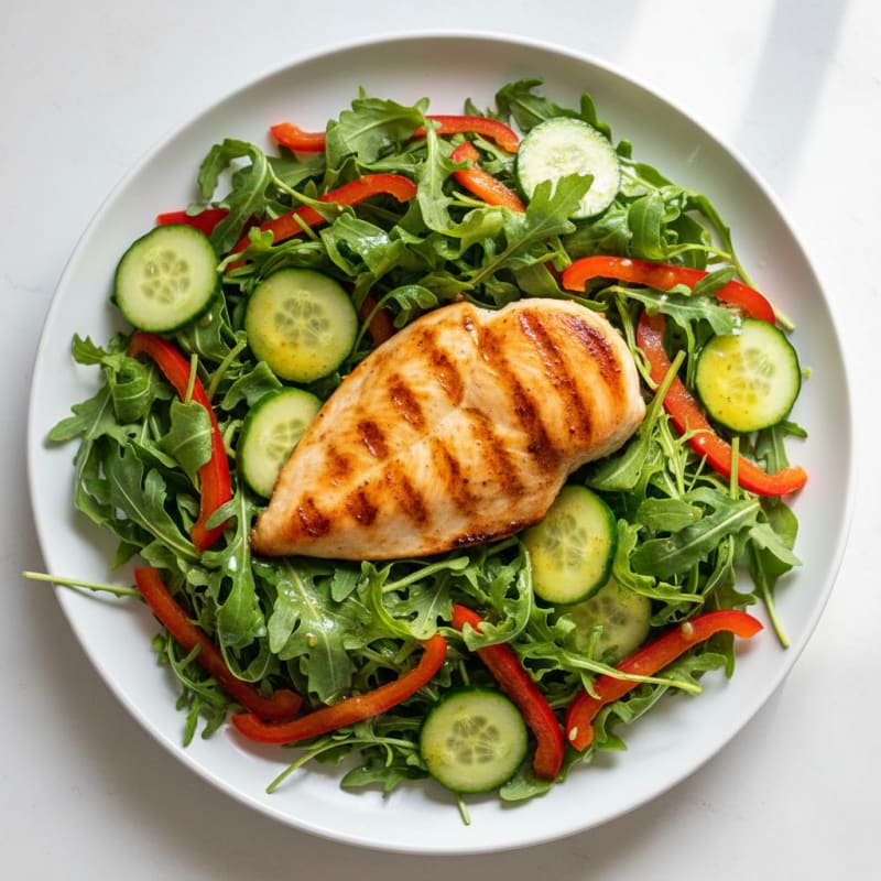 Grilled Chicken Breast with Crunchy Vegetable Salad and Lemon Vinaigrette