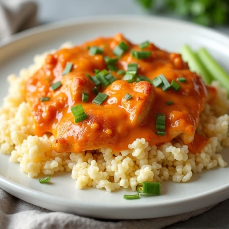 Creamy Buffalo Chicken Cauliflower Rice Casserole