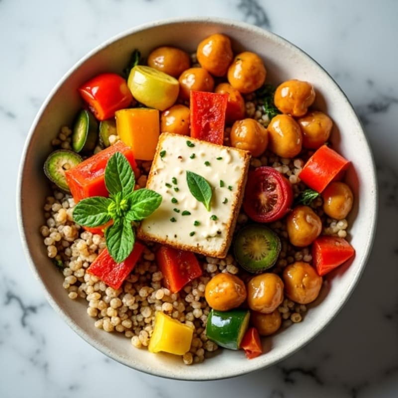 Crispy Chickpea and Roasted Vegetable Buddha Bowl with Creamy Tahini Dressing