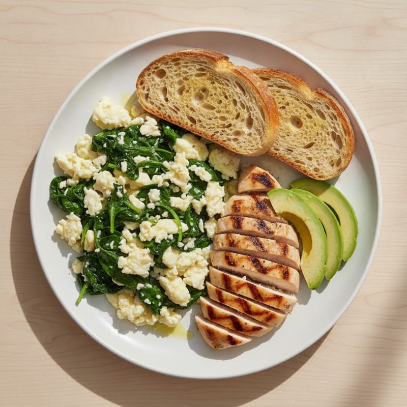 Egg White and Spinach Scramble with Grilled Chicken Breast
