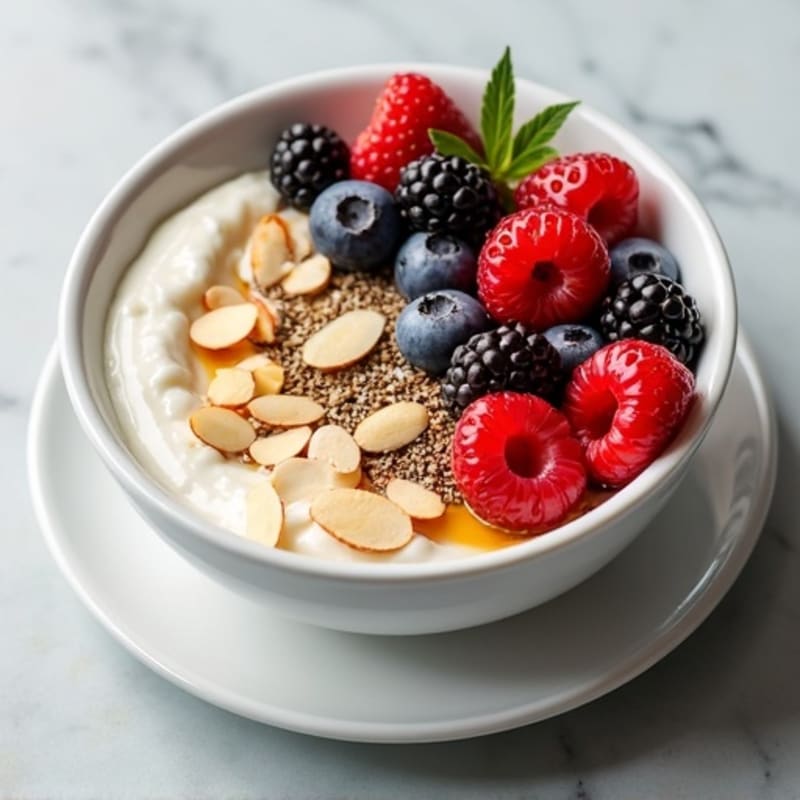 Silky Greek Yogurt Bowl with Sliced Almonds and Fresh Berries
