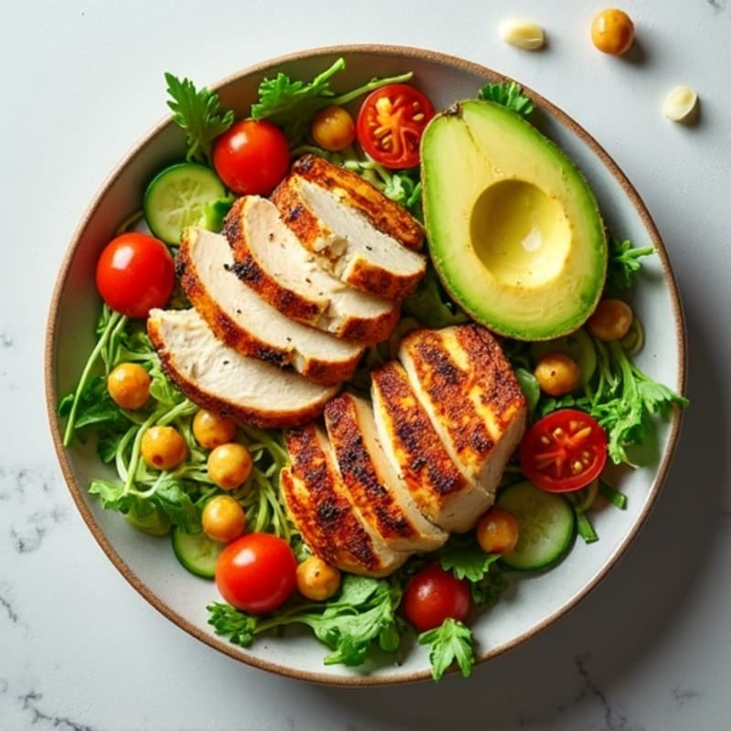 Crispy Avocado and Grilled Chicken Salad Bowl