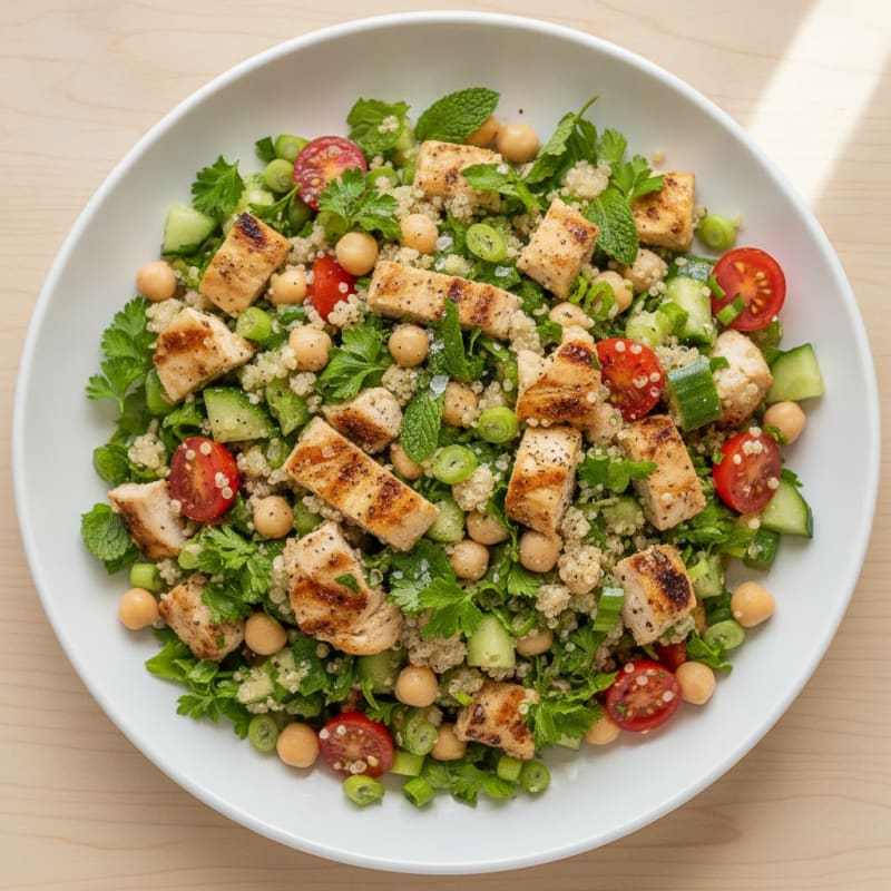 High Protein Quinoa Tabbouleh with Chickpeas