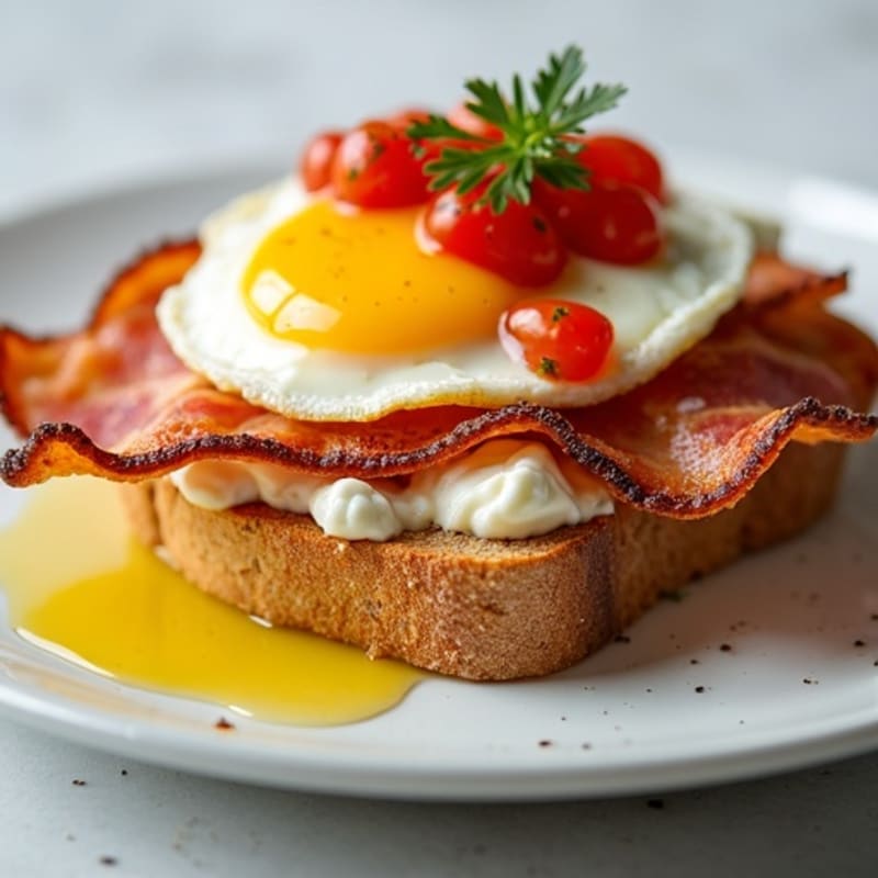 Egg White and Turkey Bacon Sourdough Toast with Cottage Cheese and Salsa
