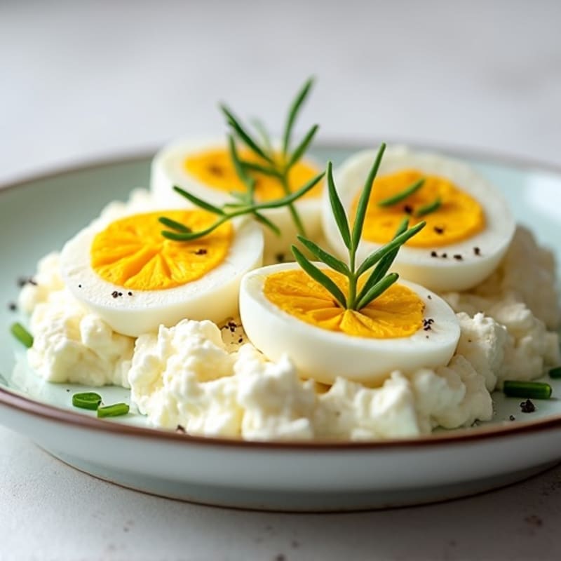 Creamy Cottage Cheese with Sliced Hard-Boiled Eggs and Fresh Chives